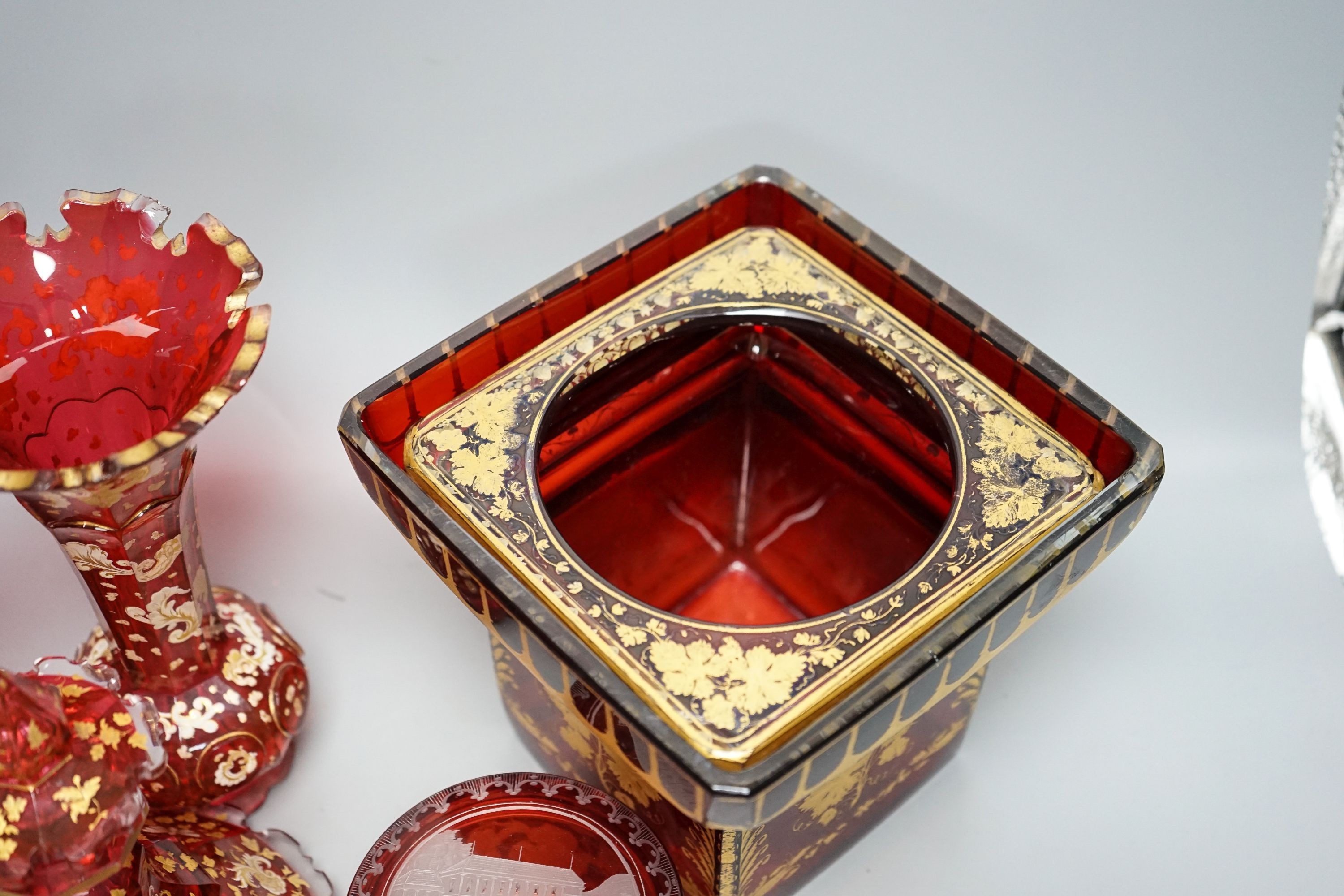 A group of 19th century Bohemian gilt-decorated ruby glassware etc.